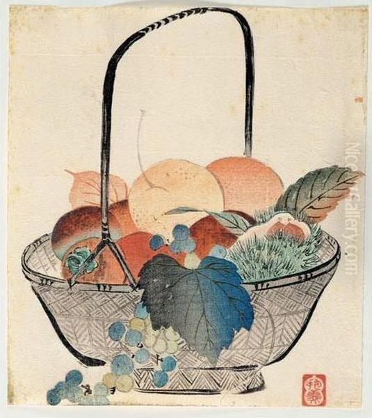 Surimono: Corbeille De Fruits Oil Painting by Morimura Hogi