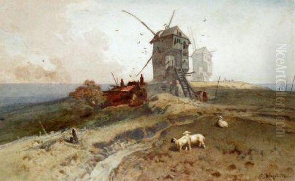 Windmill At The Coast Oil Painting by Charles Hoguet