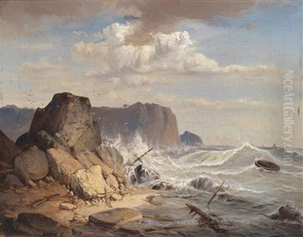 A Stormy Coastal Scenery Oil Painting by Charles Hoguet