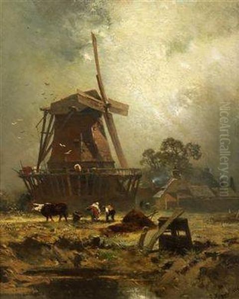 A Windmill Oil Painting by Charles Hoguet