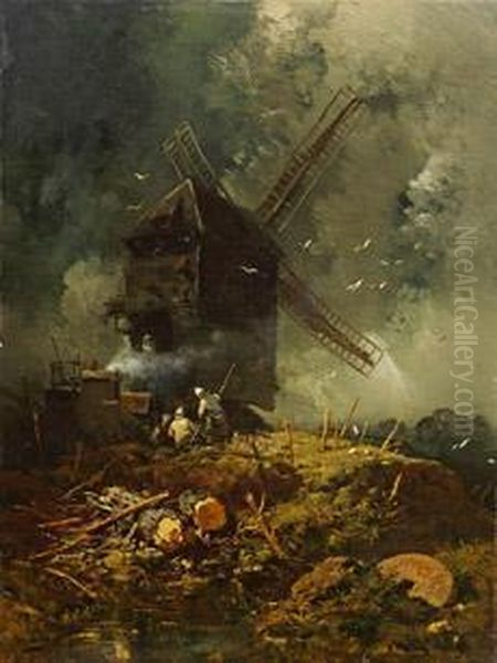 Unwetter Uber Der Altenbockwindmuhle Oil Painting by Charles Hoguet