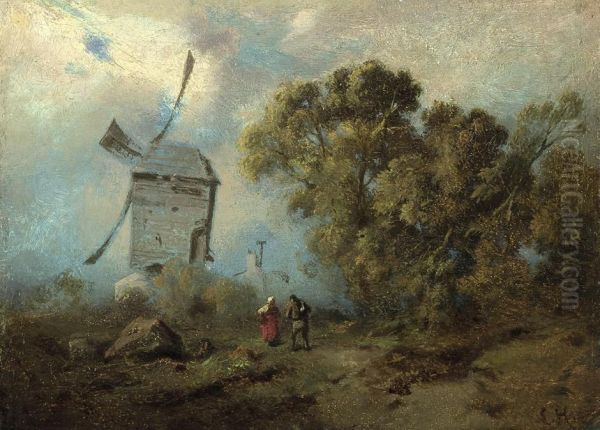 Landschaft Mit Windmuhle Oil Painting by Louis Hoguet