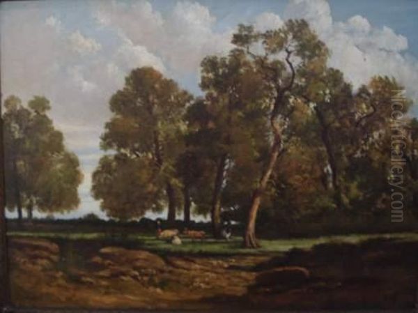 Troupeau Sous Les Arbres Oil Painting by Louis Hoguet