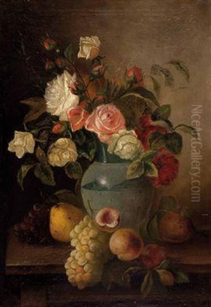 Blumenstillleben Mit Fruchten Oil Painting by Enrico Hohenberger