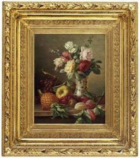 Stillleben Mit Rosen Und Fruchten Oil Painting by Franz Hohenberger