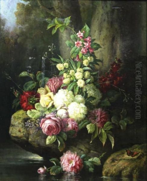 Fleurs Sur Un Rocher Oil Painting by Franz Hohenberger