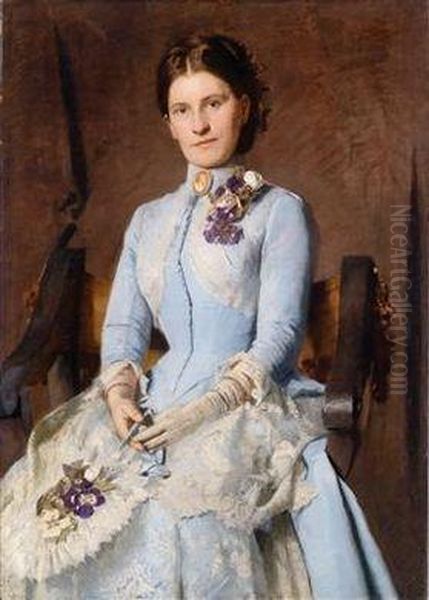 Bildnis Einer Dame Im Blauen Kleid Mit Veilchen Oil Painting by Franz Hohenberger