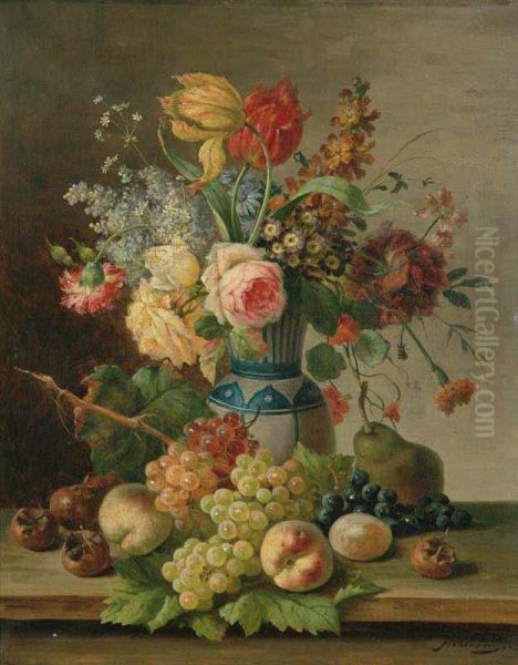 A Still Life With Fruit And Flower Oil Painting by Franz Hohenberger