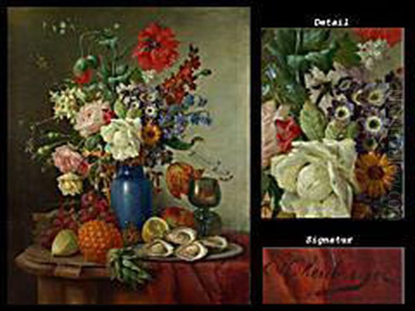 Blumenstilleben Mit Fruchten Und Austern Oil Painting by Franz Hohenberger