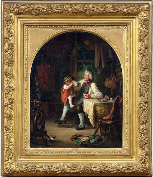 Der Erste Schluck. Ein Grosvater Lasst Seinen Enkel Aus Einem Humpen Trinken Oil Painting by Franz Carl Hohnbaum