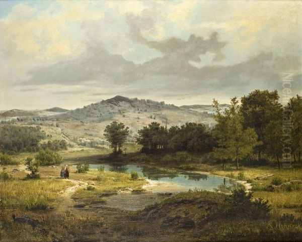 Gebirgslandschaft Mit See Oil Painting by Adolf Hohneck