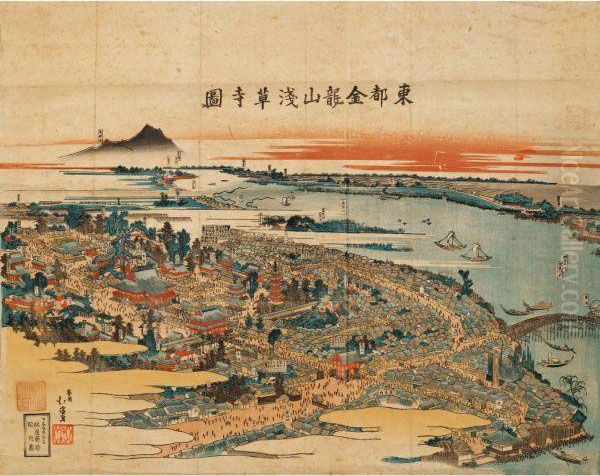 Vue De Asakusa Oil Painting by Toyota Hokkei