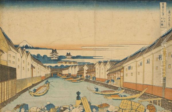 Edo Nihonbashi [nihonbashi In Edo] Oil Painting by Katsushika Hokusai