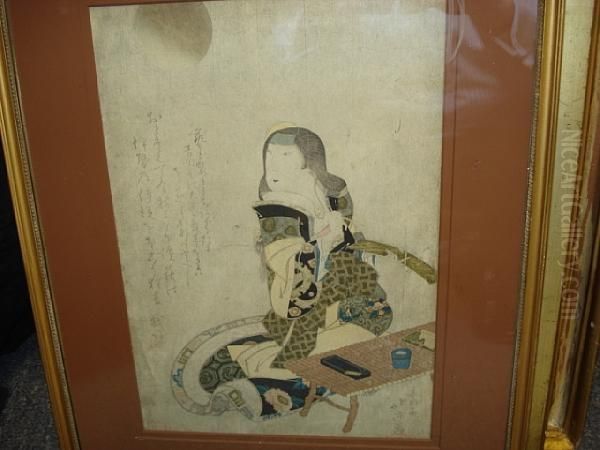 Courtesan Oil Painting by Sekkatei Hokushu