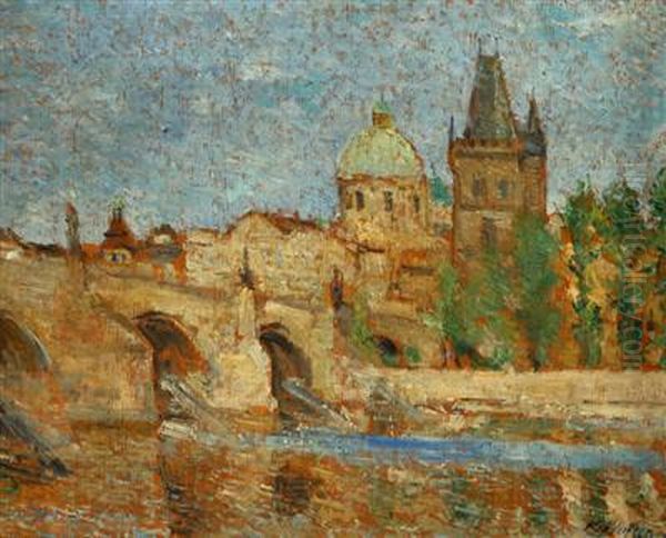 The Old-town Bridge Tower Oil Painting by Karel Holan