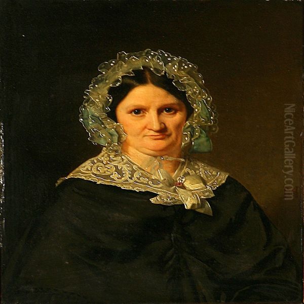 Portrait Of A Lady In A Black Dress Oil Painting by Niels Peter Holbech