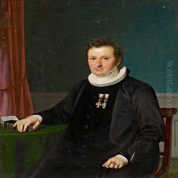 A Portrait Of Bishop N Oil Painting by Niels Peter Holbech