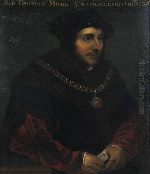 Sir Thomas More. Chancellor, Obit Oil Painting by Hans Holbein the Younger