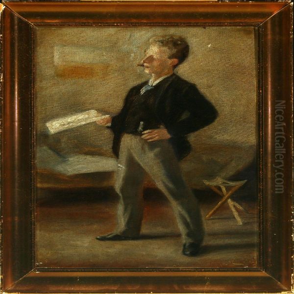 Portrait Of The Artist's Good Friend Emil Marquard Archivist At Rigsarkivet Oil Painting by Johannes Holbek