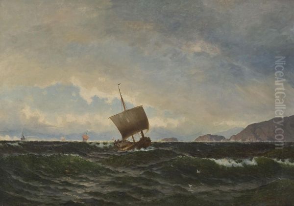 Sognejekt Pa Fremfjorden Oil Painting by Jacob A. Julius Holck