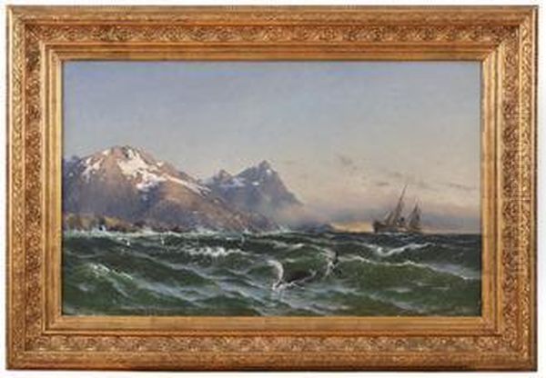 Hvalfanger Pa Syltefjord Oil Painting by Jacob A. Julius Holck