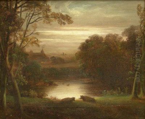 Cawthorne Park Barnsley At Sunset Oil Painting by Abel Hold