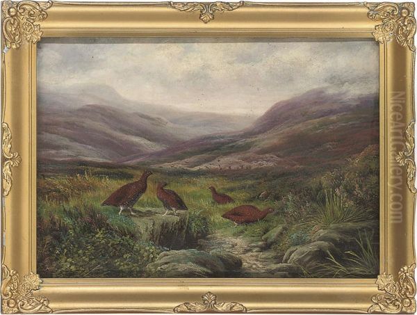 Grouse In A Highland Landscape Oil Painting by Benjamin, Ben Hold