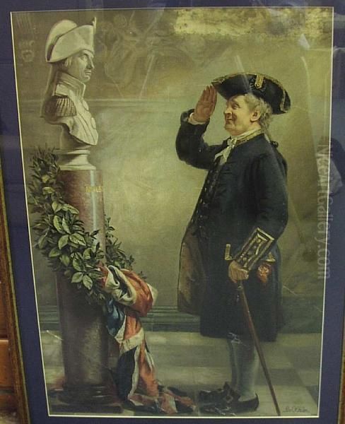 A Greenwich Pensioner Saluting A Bust Ofnelson Oil Painting by Albert William Holden