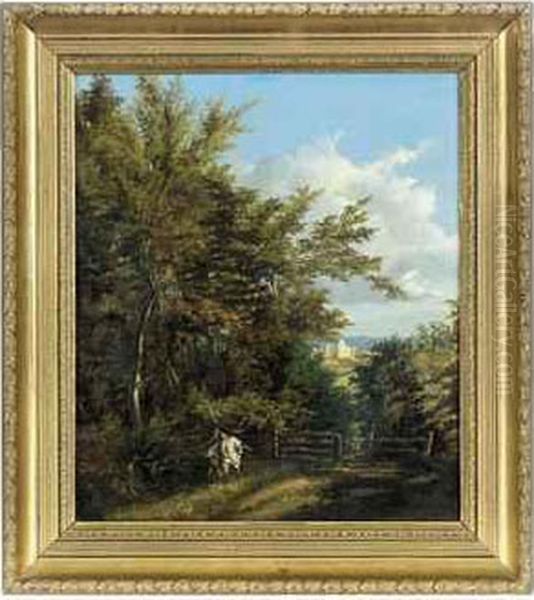 Two Boys On A Wooded Track, A Town Beyond Oil Painting by Edward Henry Holder