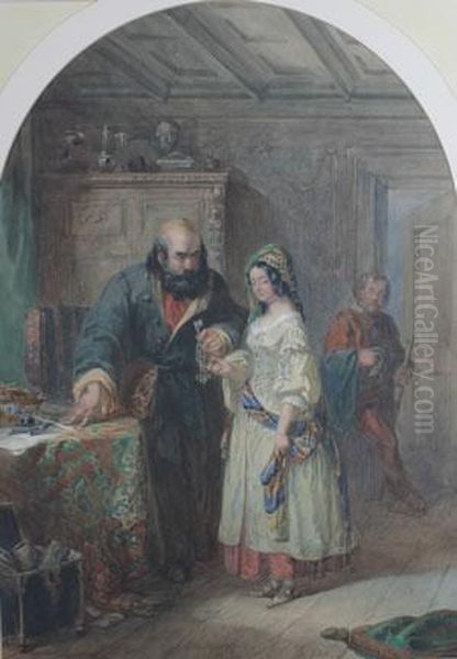 Scene From The Merchant Of Venice Oil Painting by Frederick Holding