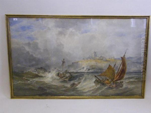 Fishing Vessels In Rough Seas Oil Painting by Henry James G. Holding