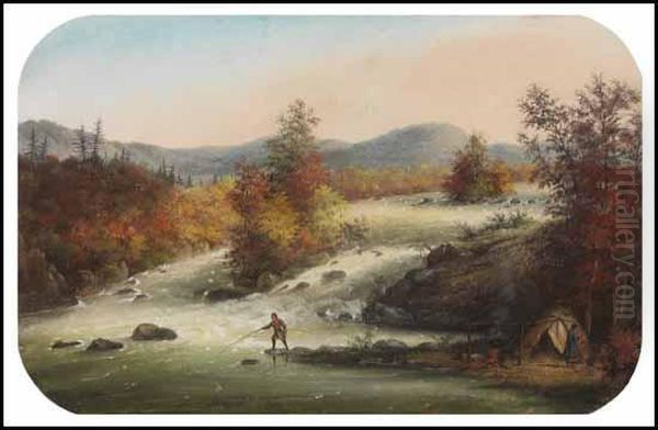 Rapids At Les Grands Calumets On The Ottawa Oil Painting by Alfred Worsley Holdstock