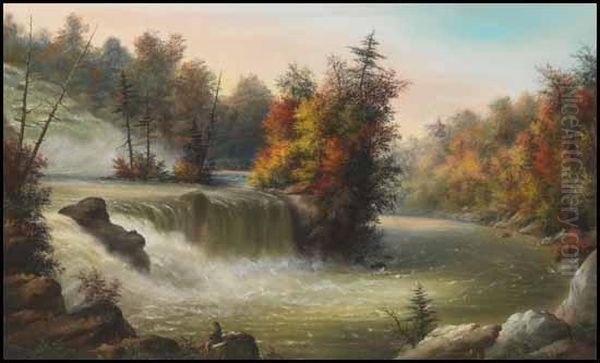 The Lower Falls, Trenton Oil Painting by Alfred Worsley Holdstock