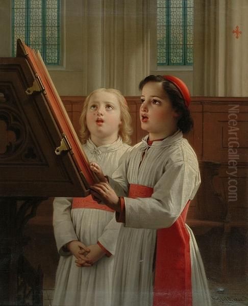 Choirboys At The Lectern Oil Painting by Hippolyte Dominique Holfeld