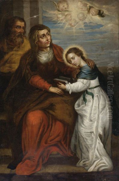 The Education Of The Virgin Oil Painting by Melchor Perez Holguin