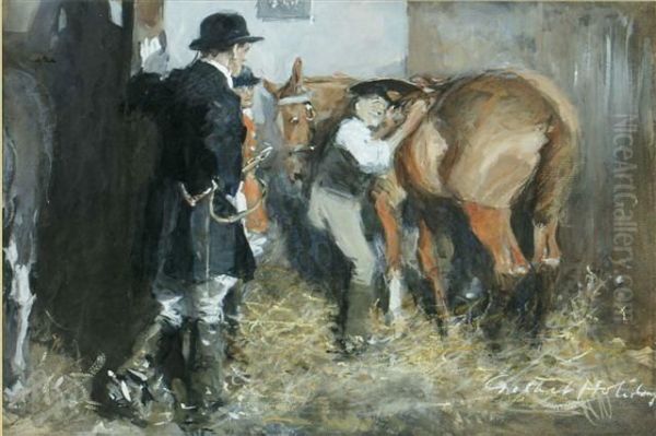 Back In The Stable After The Hunt Oil Painting by Gilbert Holiday