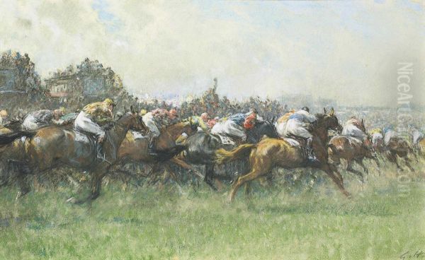 Tattenham Corner, The Epsom Derby Oil Painting by Gilbert Holiday