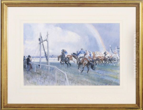 At The End Of The Rainbow - A Crock Of Gold For Someone - A Sandown Park Impression Oil Painting by Gilbert Holiday