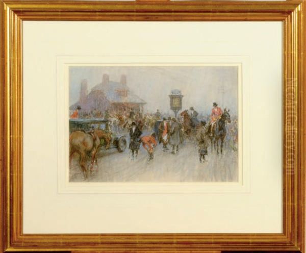 A Meet Outside Of A Pub Oil Painting by Gilbert Holiday