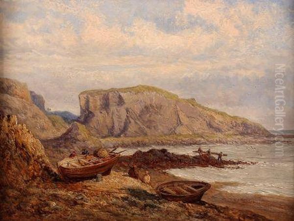 Rocks Fliquet Bay, Jersey Oil Painting by John Snr. Holland