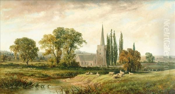 River Landscape With Parish Church Beyond Oil Painting by Sebastopol Samuel Holland