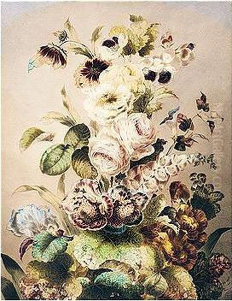 Still-life Of Roses, Foxgloves And Columbines Oil Painting by Thomas Holland