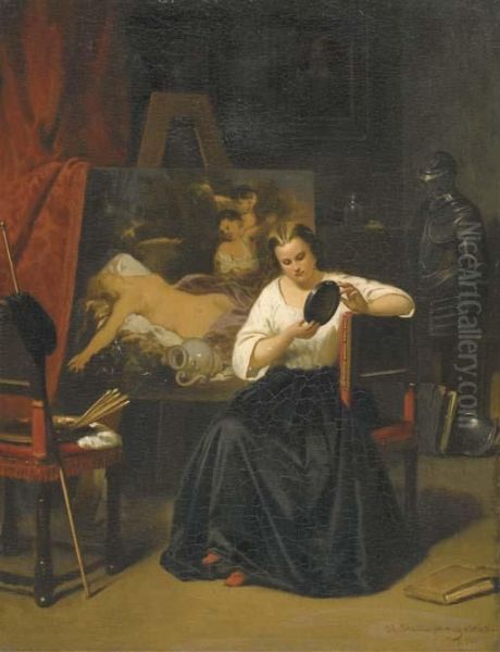 Modele Dans L'atelier De L'artiste Oil Painting by Hendrik Hollander Cz