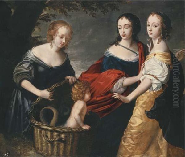 Allegorical Portrait Of Three Ladies And A Child As The Finding Oferichthonius Oil Painting by Luise, Princess Hollandine