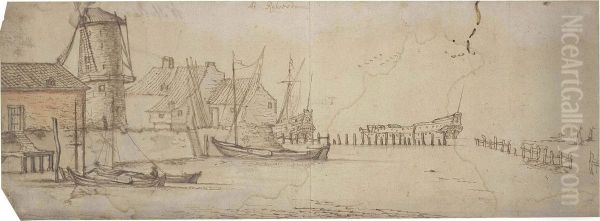 Fishing Vessels And Men O' War In A Harbour At Rotterdam Oil Painting by Wenceslaus Hollar