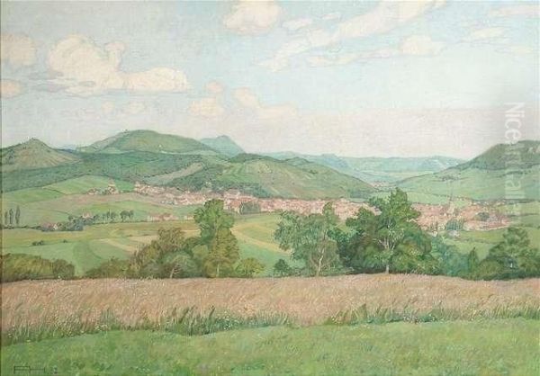 View Of Metzingen In Swabia. Oil/canvas/panel, Monogrammed And Dated Oil Painting by Felix Hollenberg