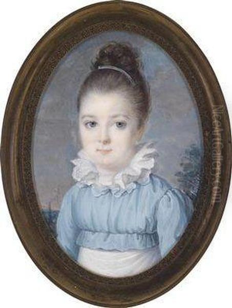 Portrait Of A Girl In A Blue Dress Oil Painting by Jean-Francois Hollier