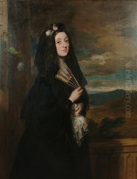 Portrait Of Emily, Wife Of Carteret John William Ellis Oil Painting by John Hollins