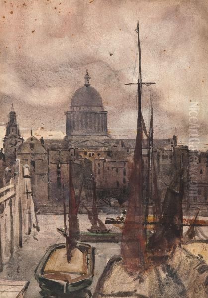 The Thames With St. Pauls Oil Painting by Charles Edward Holloway