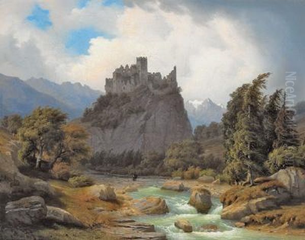 Die Kynburg In Tyrol Oil Painting by Eduard Hollstein